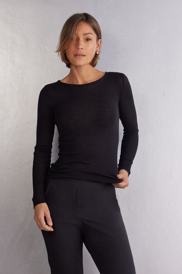 Wool and Silk Long-Sleeved Crew-Neck Max Top