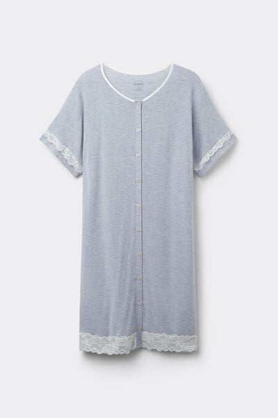 Camicia da Notte Aperta Davanti con Dettagli in Pizzo