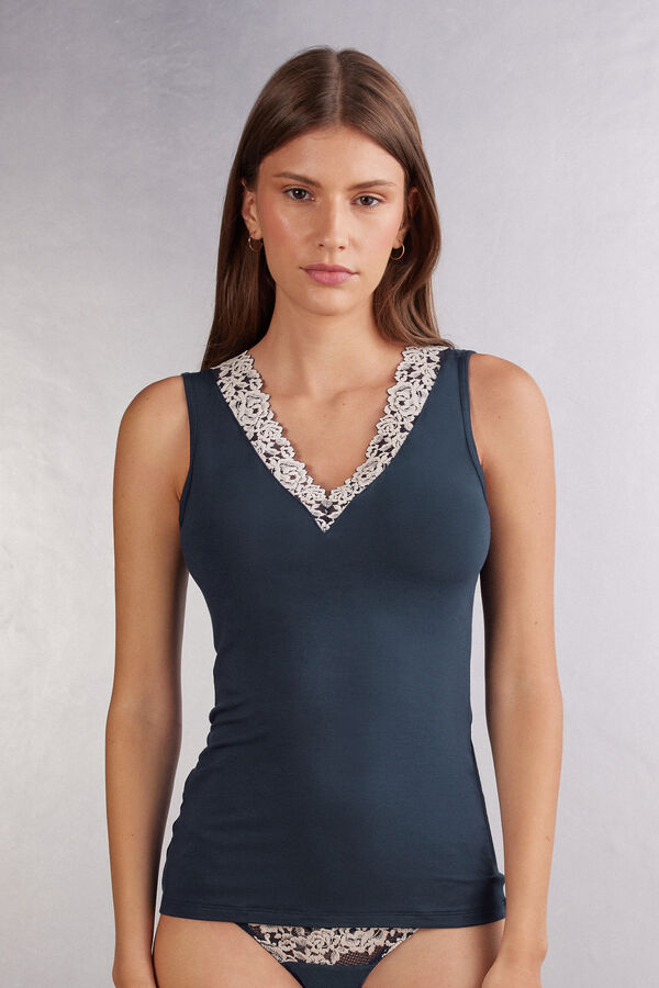 Pretty Flower Modal and Lace Vest Top