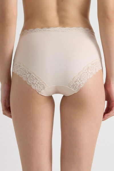 Panties de Cintura Semialta de Algodón y Encaje