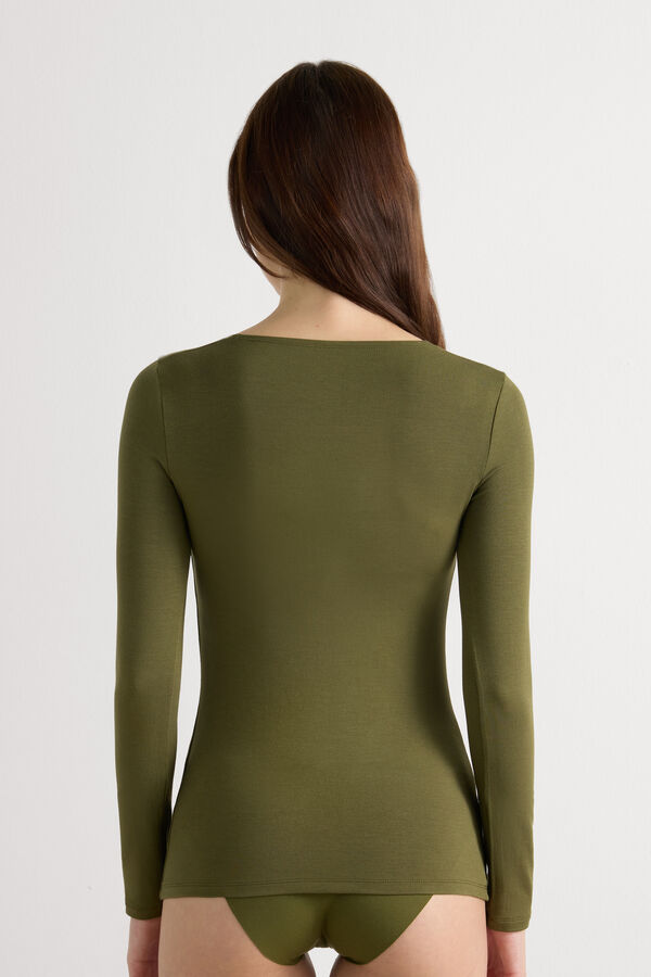 Long-sleeve micromodal scoop neck top