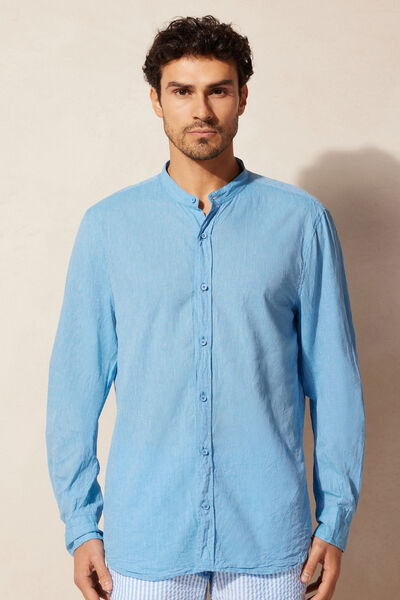 Linen and Cotton Mandarin-Collar Shirt