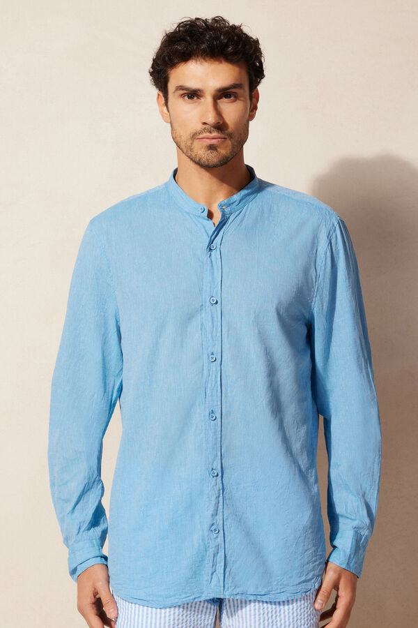 Linen and Cotton Mandarin-Collar Shirt