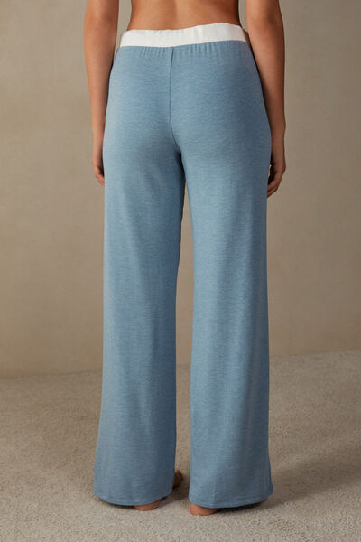 Romantic Bedroom Contrast Trim Full Length Pants in Modal with Wool