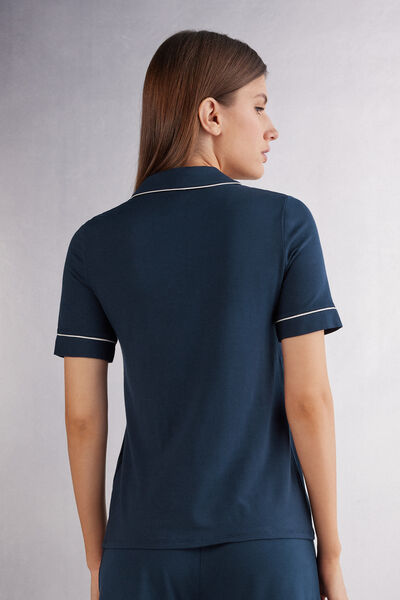 Short-Sleeved Button-Down Modal Top