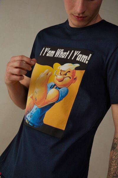 T-Shirt with Popeye "I Y'am What I Y'am" Print