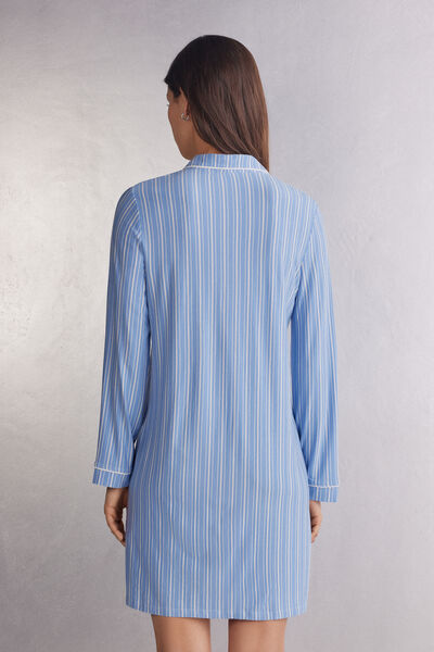 Camicia da Notte Modal Aperta Davanti Oxford Stripes
