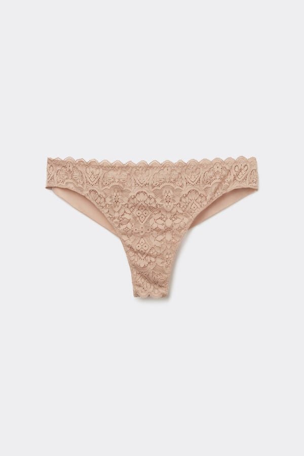 Tanga femme en dentelle et microfibre