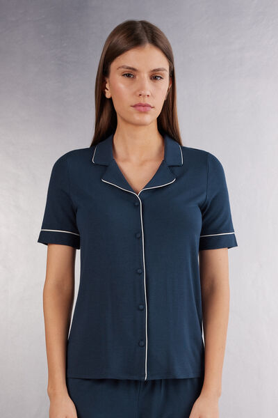 Short-Sleeved Button-Down Modal Top