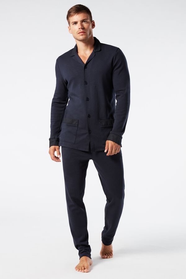 Long Buttoned Pajamas in Warm-Handle Cotton