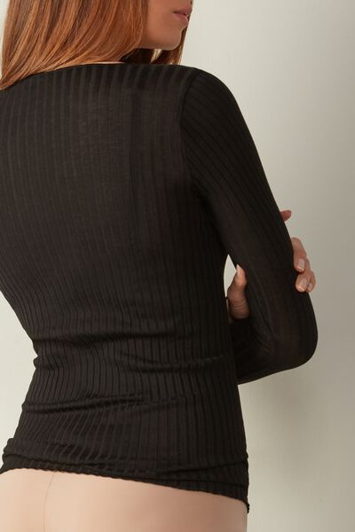 Tubular-Knit Silk and Cotton Top with Boat Neck