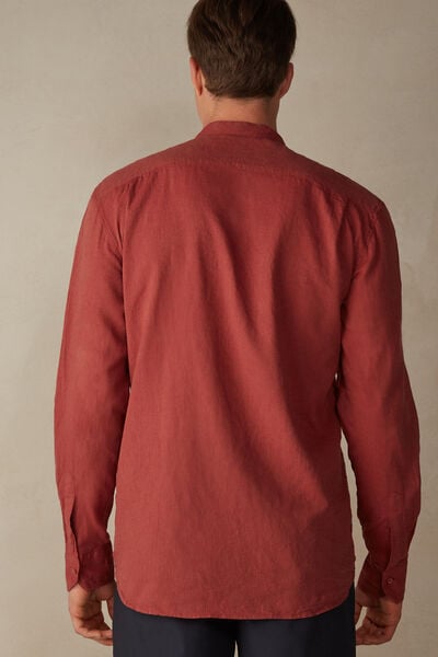 Camicia Collo Coreana in Lino e Cotone