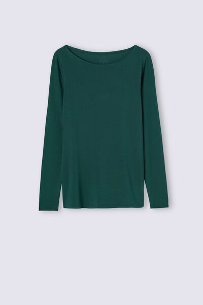 Long-Sleeved Boat-Neck Micromodal Top