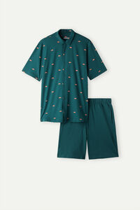 Pijama Curto Aberto à Frente com Estampado de Peixinhos-palhaço em Algodão
