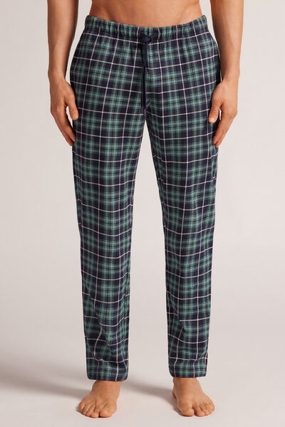 Lange Broek van Katoen met Blauw/Groene Ruitprint
