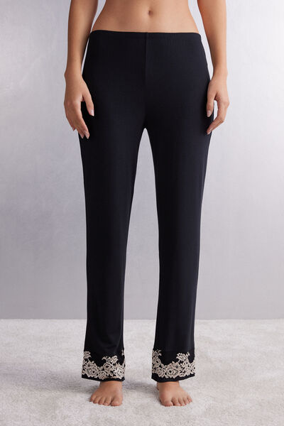 Pantalone Lungo in Modal con Balza Pretty Flowers