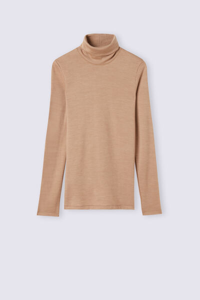 Wool & Cotton Long Sleeve High Collar Top