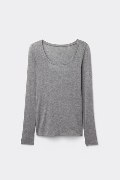 Maglia Manica Lunga Modal Ultralight con Cashmere Scollo Madonna