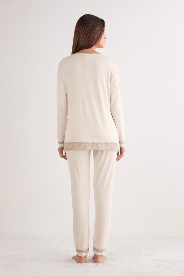 Lace Trim Full Length Pajamas Modal
