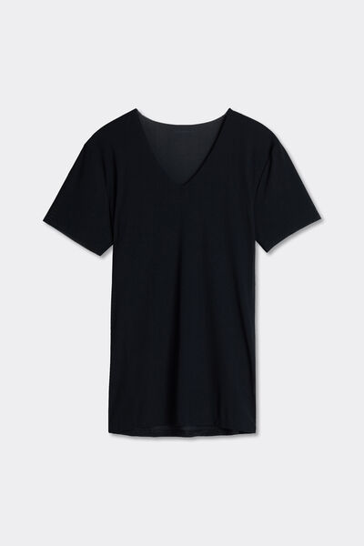 T-shirt in Microrete Taglio Vivo con Scollo a V