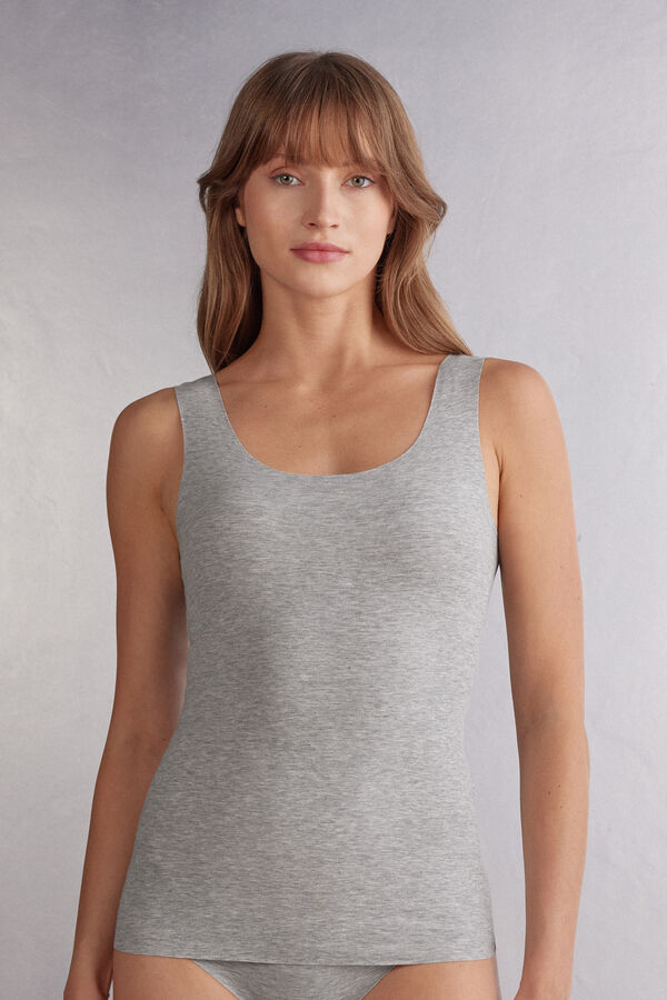 Round-Neck Raw-Cut Cotton Vest Top