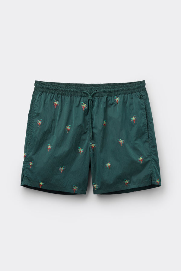 Palm Tree-Embroidered Swim Shorts