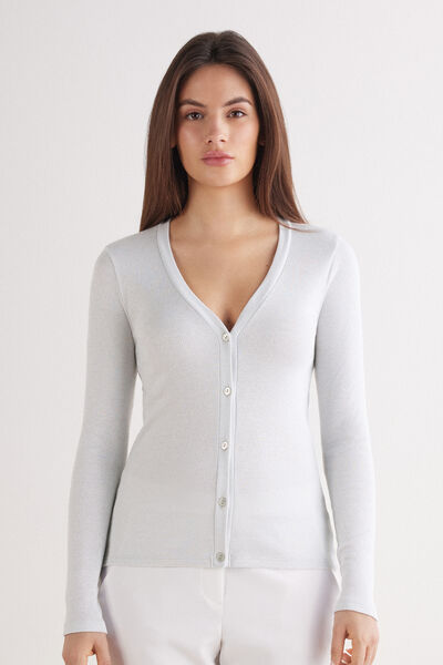 Cardigan a Costine in Cotone Lamè