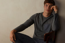 Long Striped Jersey and Plain-Weave Pyjamas