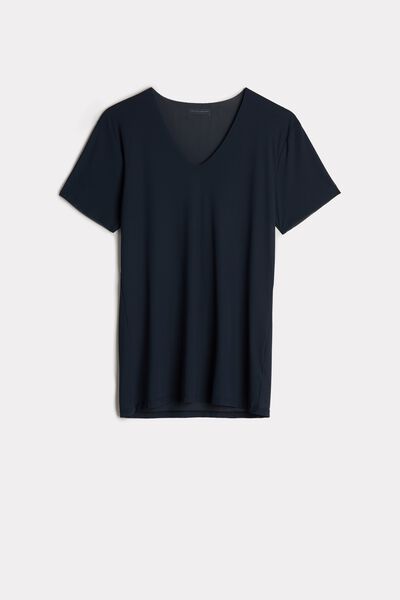 Offenkantiges Shirt aus Mikro-Netzstoff