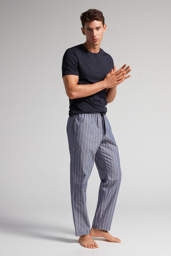 Striped Plain-Weave Cotton Full-Length Trousers