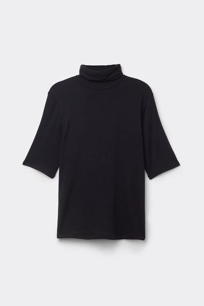 Modal and Cashmere Light Blend Short Sleeved High Collar Top