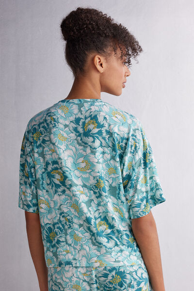 Bluză cu Mânecă Scurtă din Viscoză de Bambus Emerald Flower