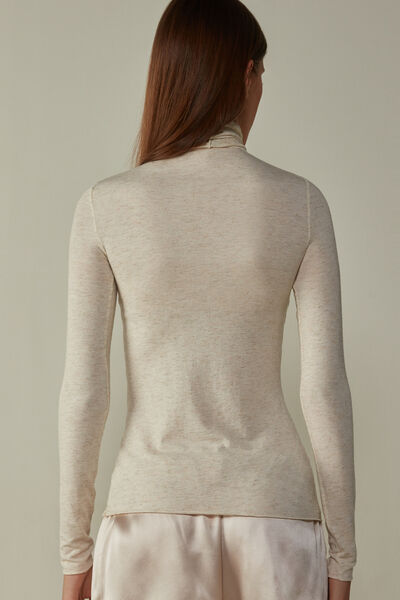 Turtleneck Top in Modal Light with Cashmere Lamé