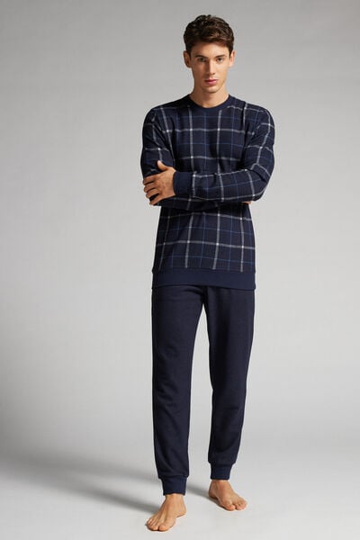 Blue Check Full-Length Knit Pyjamas