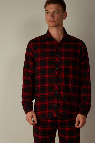 Red/Black Tartan Brushed Plain-Weave Shirt