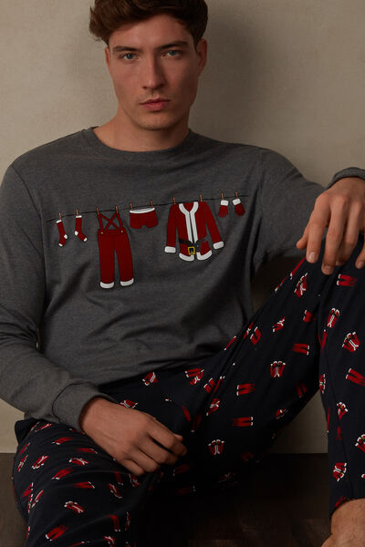 Set de pyjama long vêtements du Père-Noël en interlock de coton