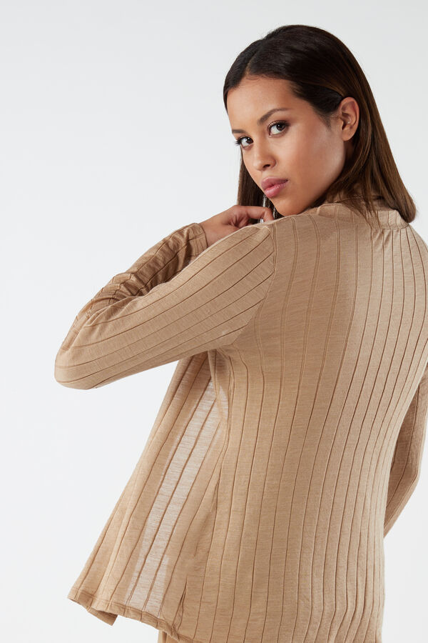 Buttoned Wool and Silk Ribbed Cardigan