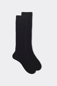 Long Ribbed Cashmere and Wool Socks