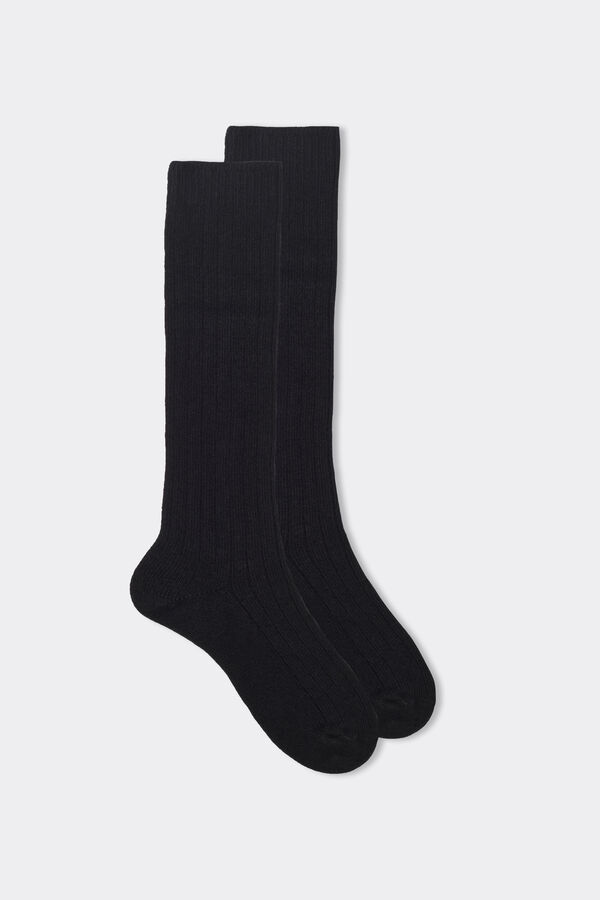 Long Ribbed Cashmere and Wool Socks