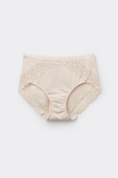 Panties de Cintura Semialta de Algodón y Encaje