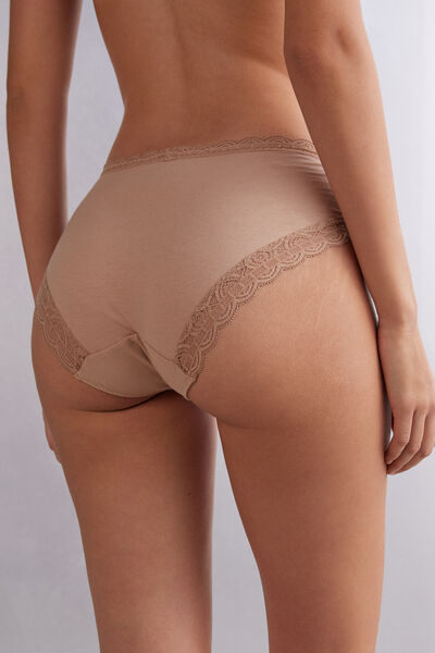 Culotte Taille Semi-Haute en Coton et Dentelle