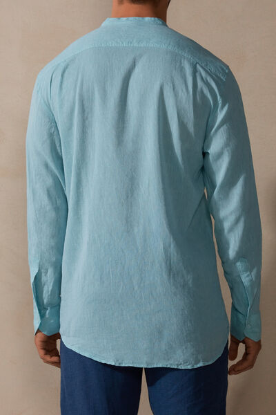 Linen and Cotton Mandarin-Collar Shirt