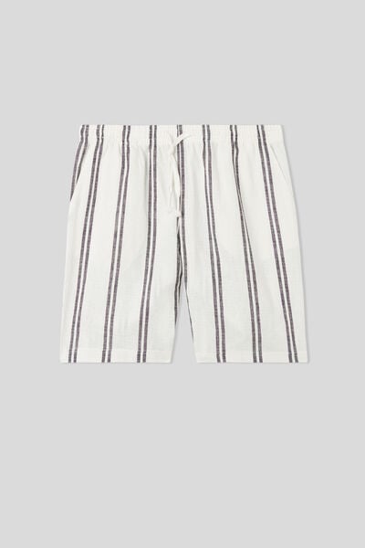 Shorts i linne och bomull med storrandigt mönster