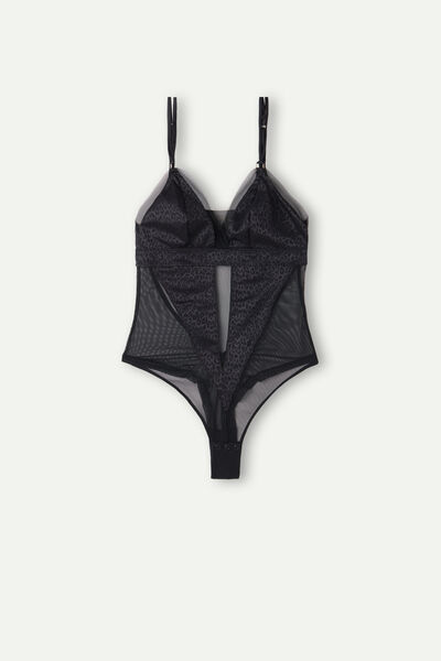 Cool Minimal Tulle and Satin Bodysuit