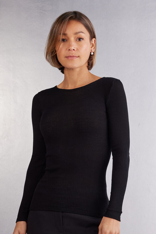 Wool and Silk Long-Sleeved Crew-Neck Max Top
