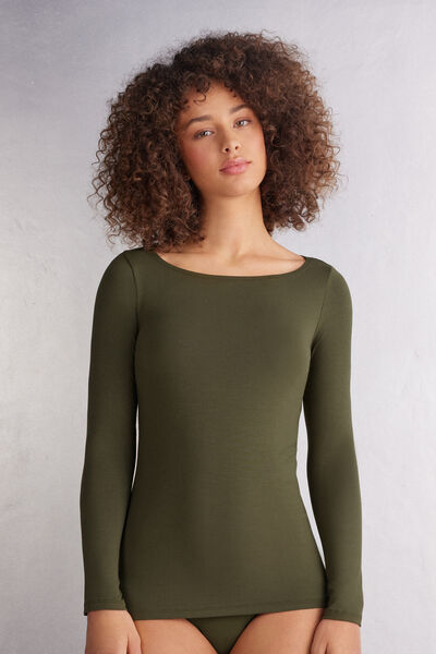 Maglia Manica Lunga Scollo a Barchetta in Micromodal
