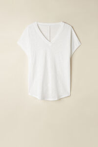 Short-sleeved Linen Top with V Neck