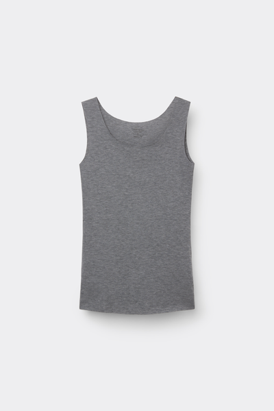 Round-Neck Raw-Cut Cotton Vest Top