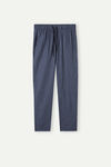 Full-Length Denim Pinstripe Pattern Brushed Plain-Weave Pants