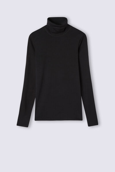 Long-Sleeved Turtleneck Wool & Cotton Top